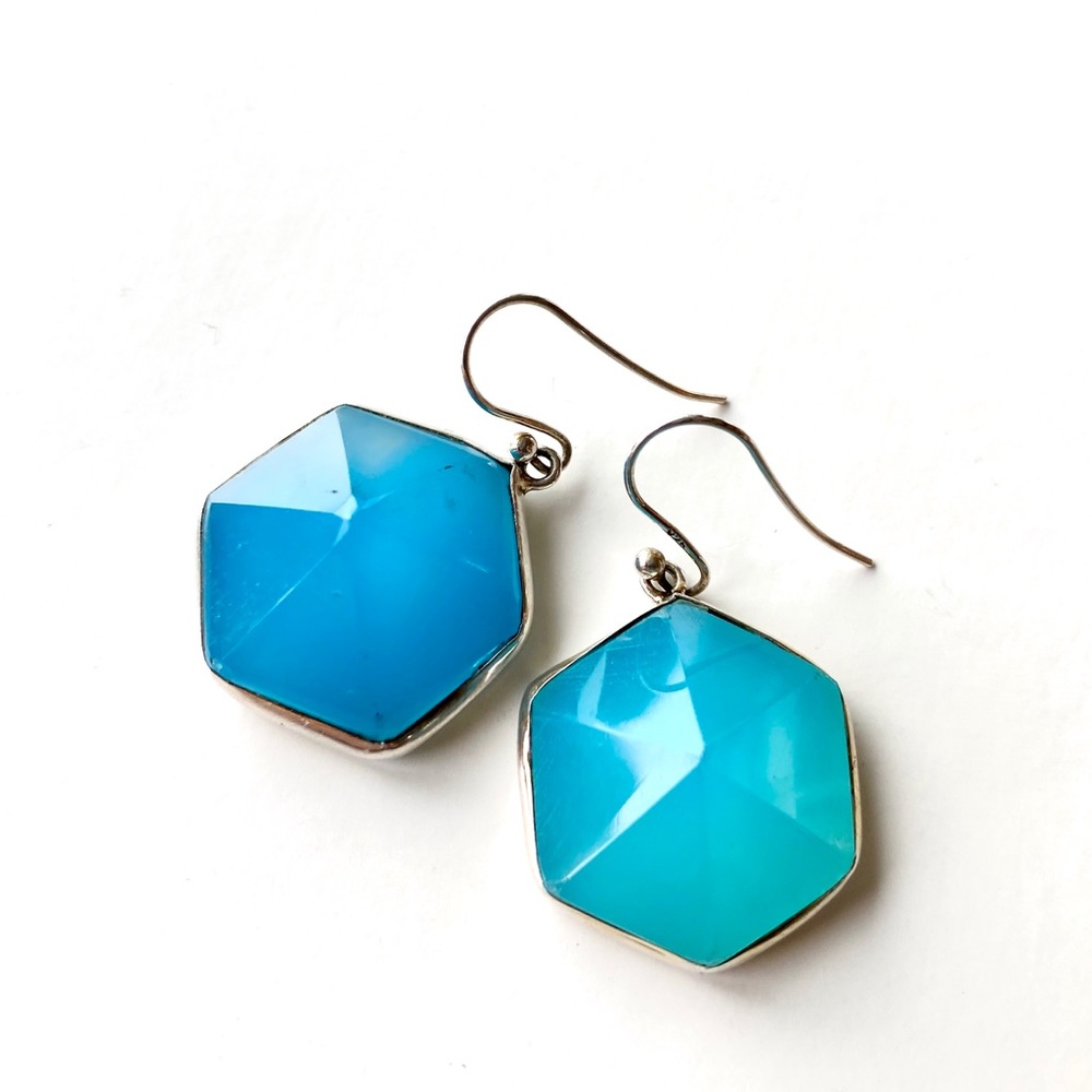 Chalcedony Hexagon Earrings, Sterling Silver